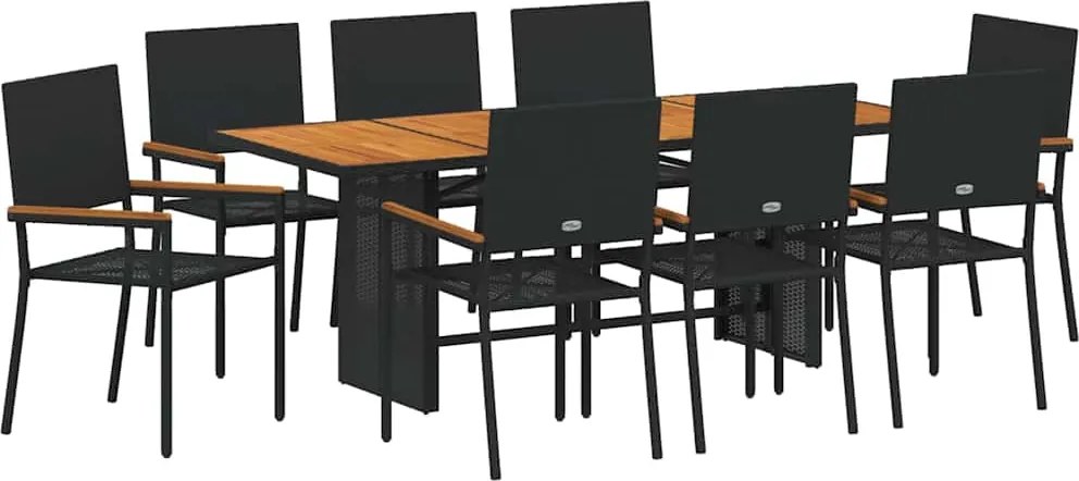 vidaXL Set de masă pentru grădină 9 pcs Negru poliratan
