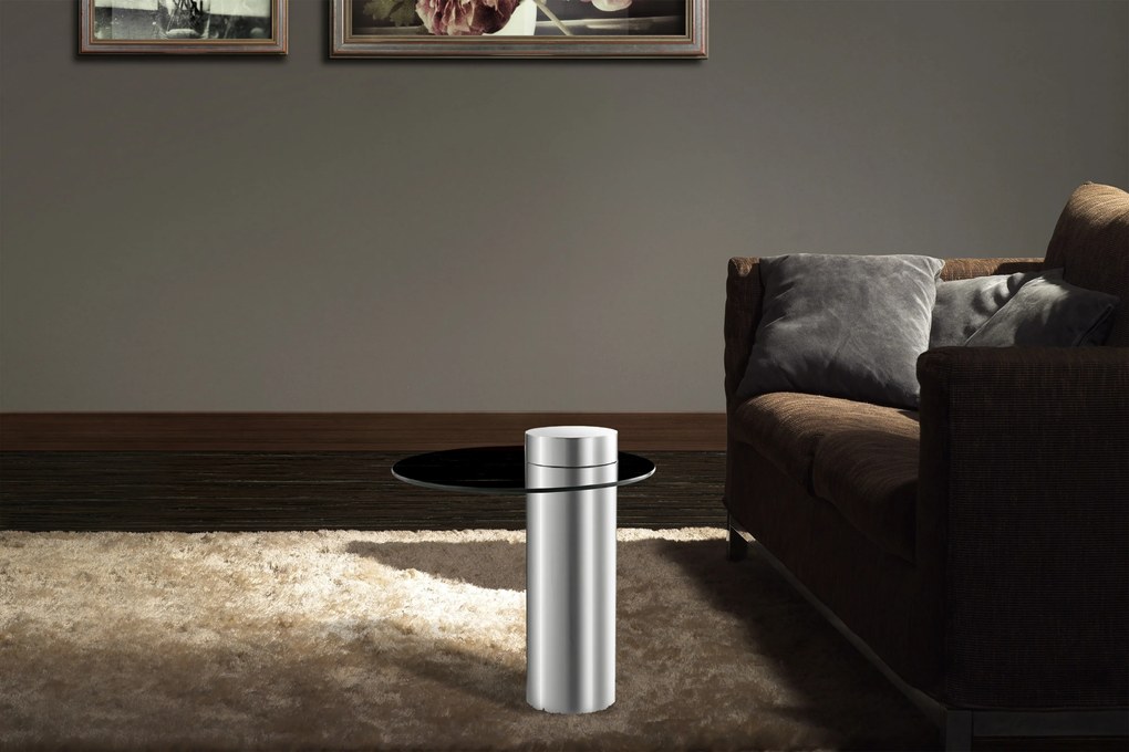 Măsuță de cafea rotunda din sticla si otel Ontario 52 cm gri