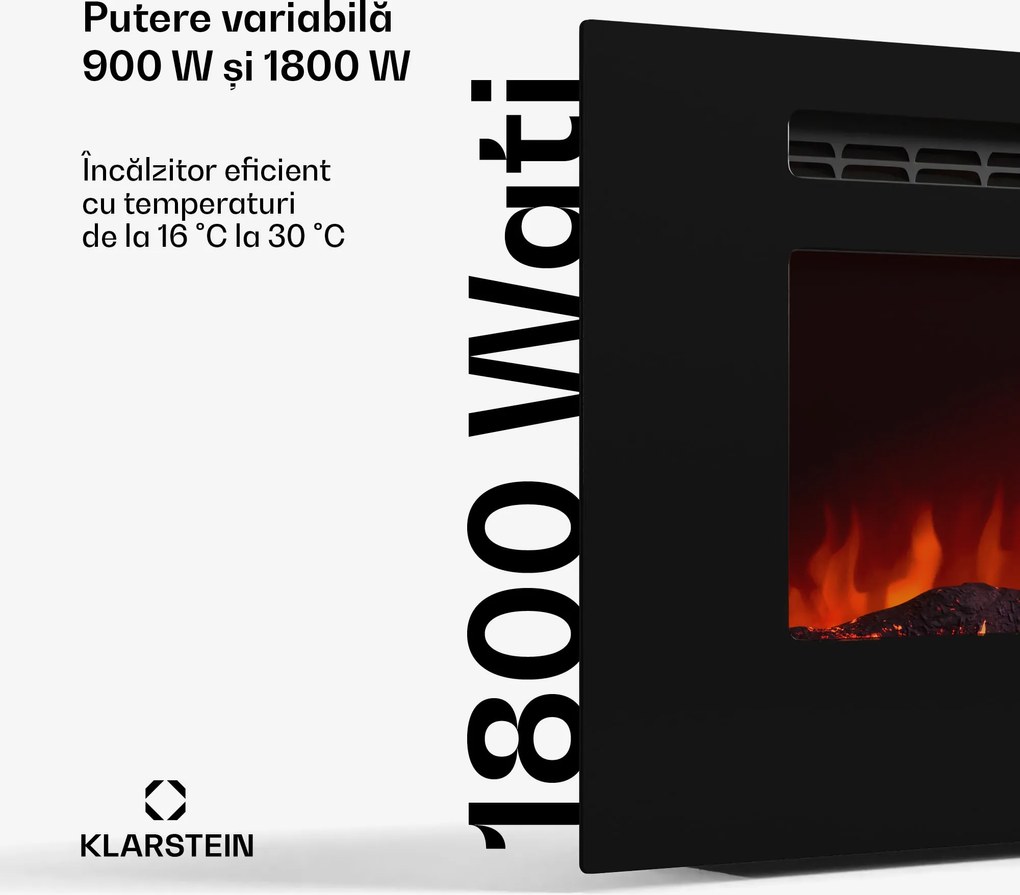Klarstein Șemineu electric inteligent Galeras Smart, 2 setări de temperatură, 16 - 30°| Iluzia flăcării LED, Opțiune de conectare IOT