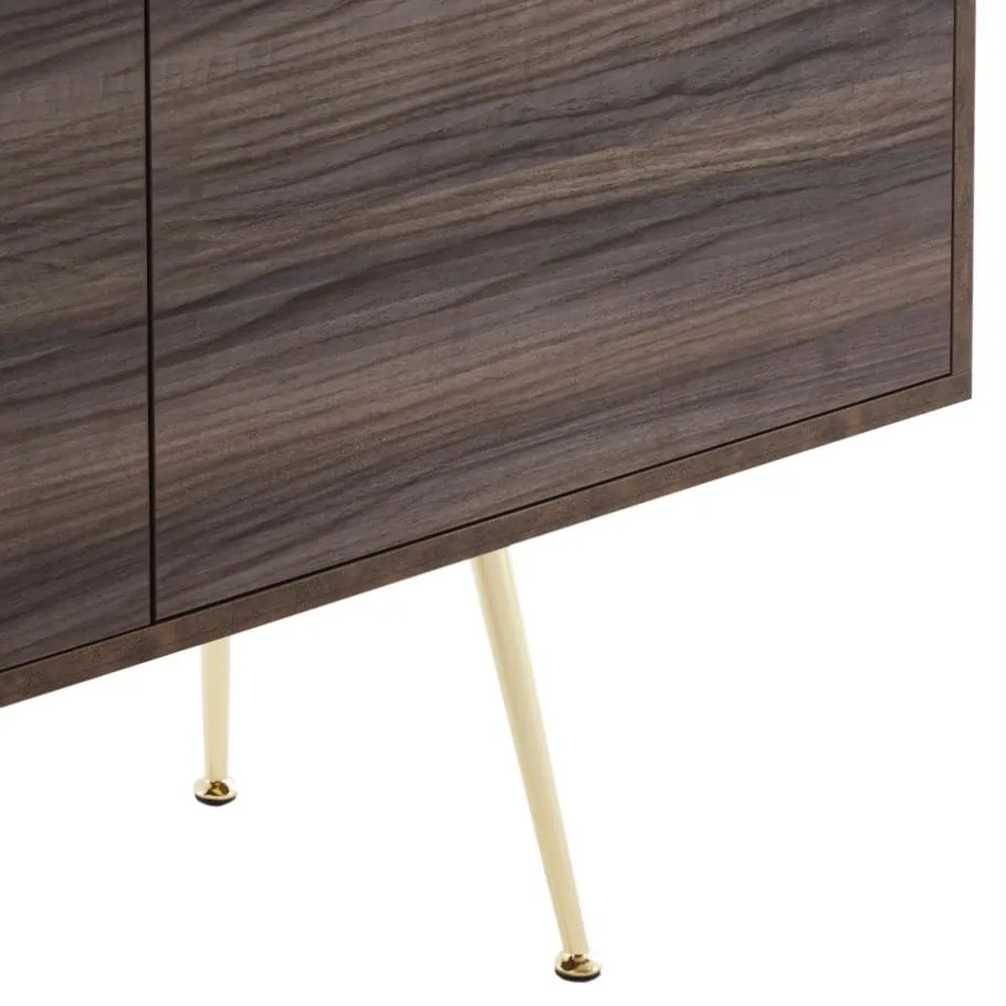 Comoda TV Limo, picioare aurii, deschidere push-pull - bord negru,usi maro
