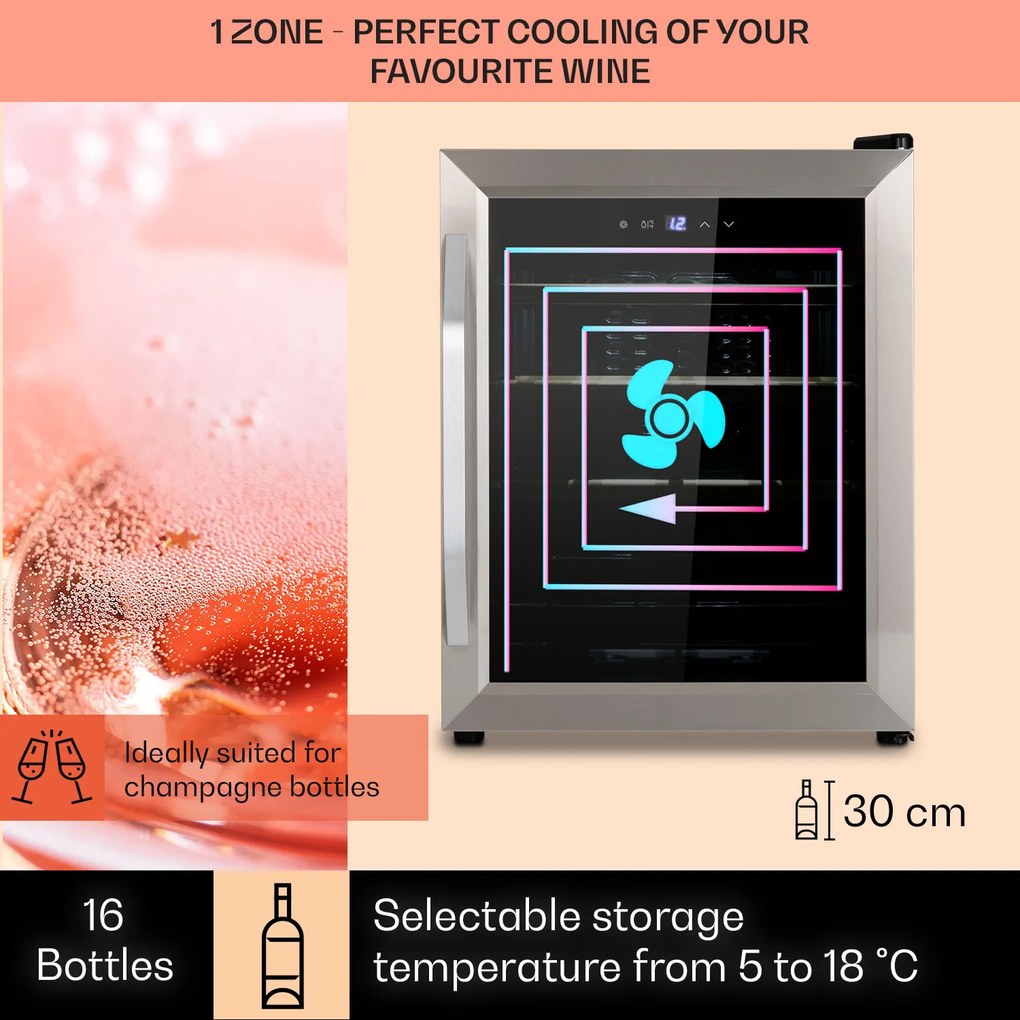 Vinamour 16 Uno, Frigider pentru vin, 16 sticle /42l, 5-18°C, 41 dB, sticlă