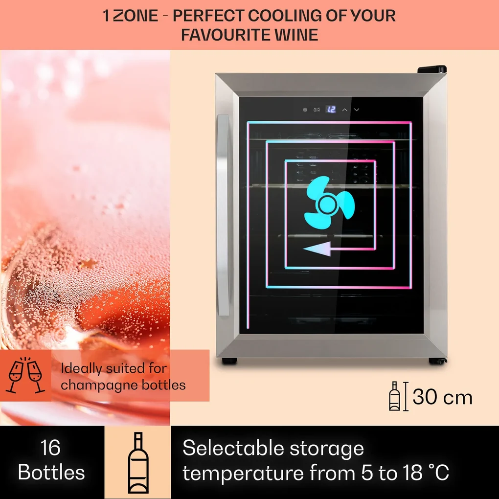 Vinamour 16 Uno, Frigider pentru vin, 16 sticle /42l, 5-18°C, 41 dB, sticlă