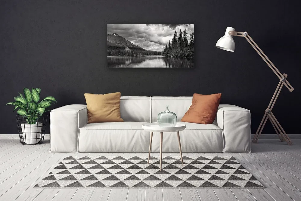 Tablou pe panza canvas Mountain Forest Lake Nature Gray