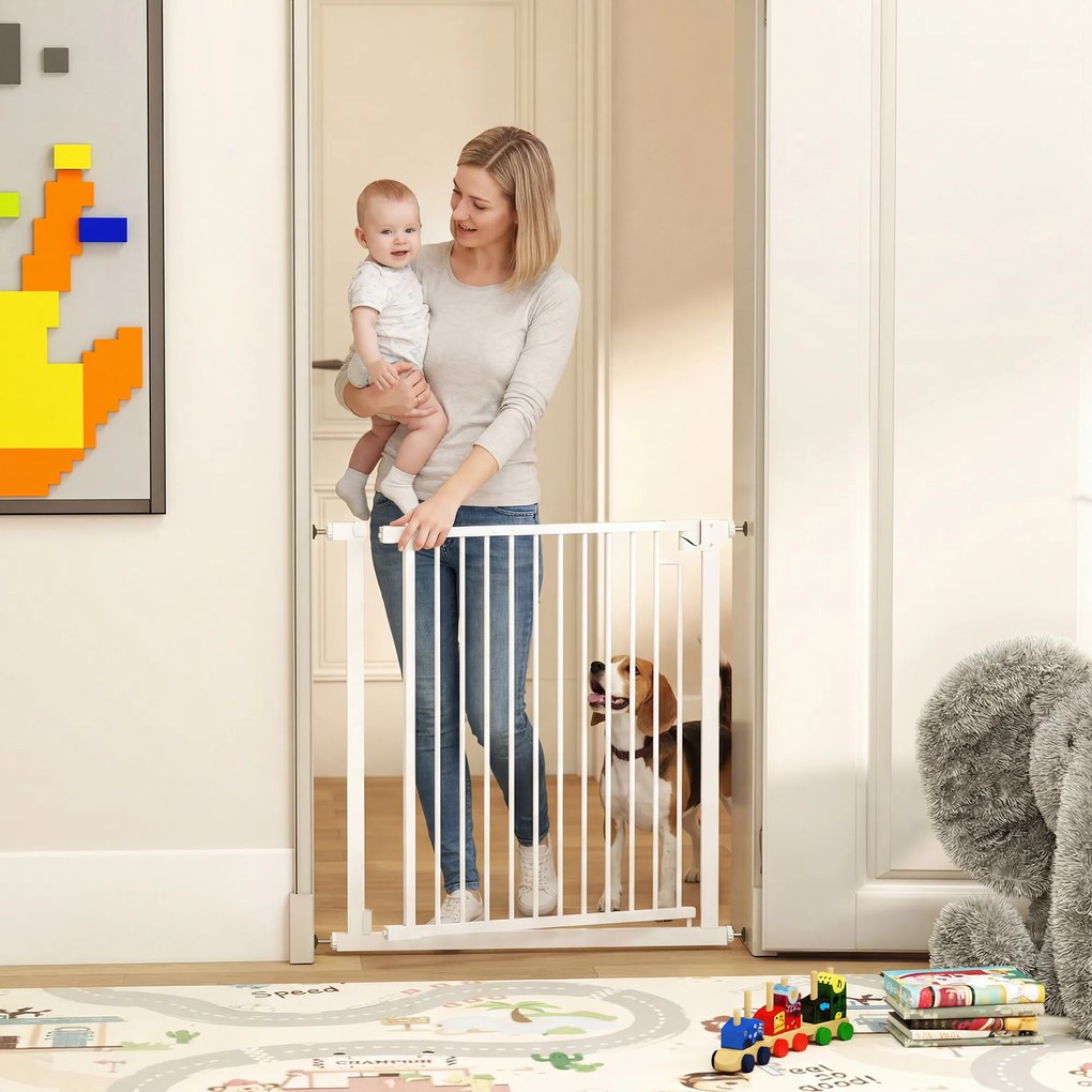 PawHut Grilaj de protecție pentru scări Barieră fără găurire cu închidere automată pentru copii Bucătărie Scară 76-80 x 76 cm Alb | Aosom Romania