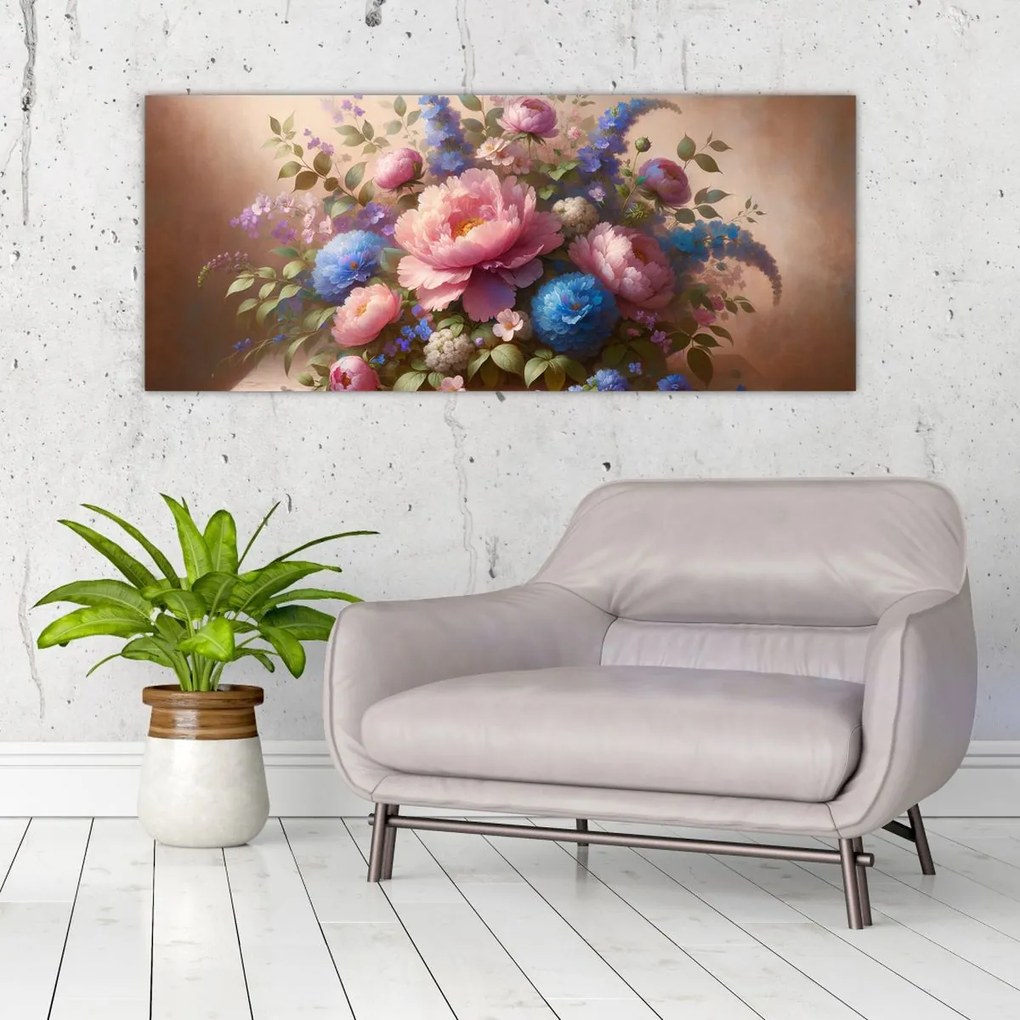 Tablou - Masă plină de flori (120x50 cm)