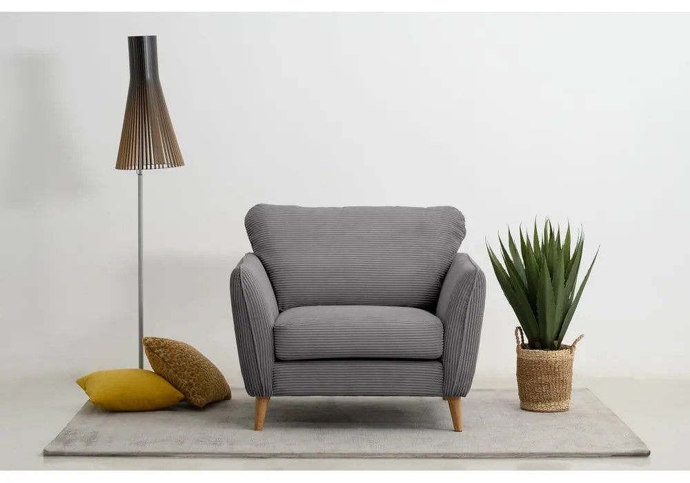 Fotoliu gri închis cu tapițerie din catifea reiată Paris – Scandic