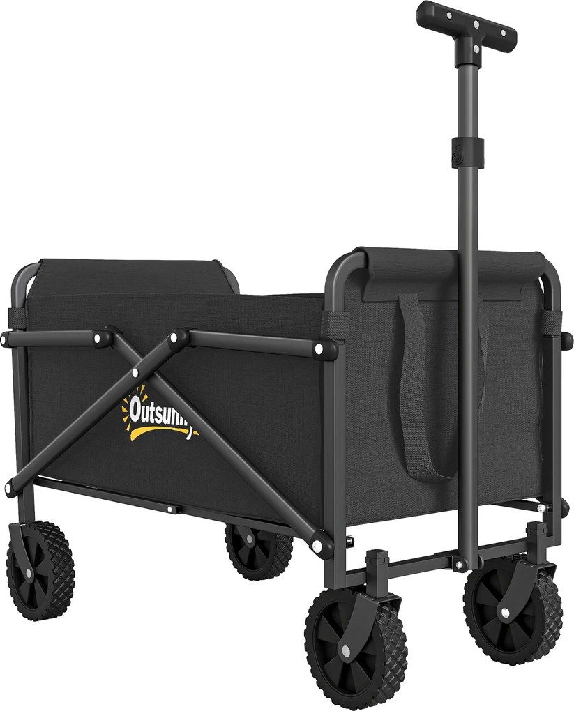 Outsunny Cărucior de Grădină Pliabil Compact, Cărucior Robust Multifuncțional pentru Exterior cu Roți Universale și Mâner Reglabil, pentru Sport, Camping, Cumpărături, Negru | Aosom Romania