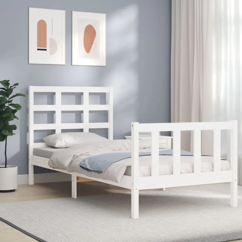 vidaXL Cadru pat fără saltea, alb, 90x190 cm, lemn masiv de pin