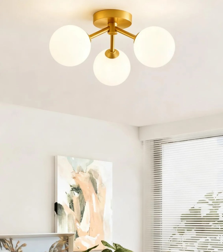 Lustra cu Sticlă 359-3 GD – Design Elegant, cu 3 Socluri E27