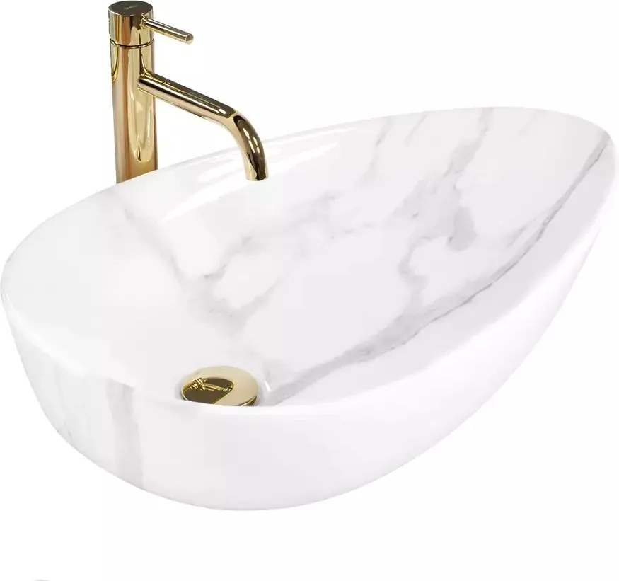 Lavoar pe blat Rea Greta Bianco asimetric finisaj alb piatra lucios 65 cm