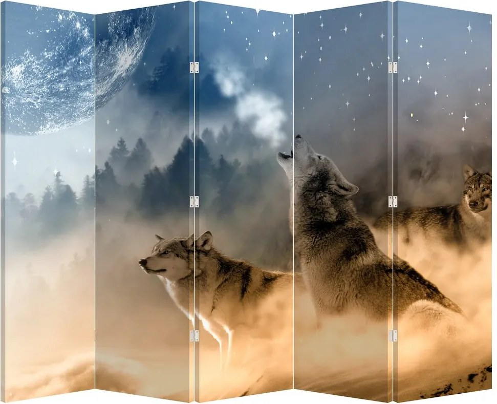 Paravan - Lupii urlând la lună (210x170 cm)