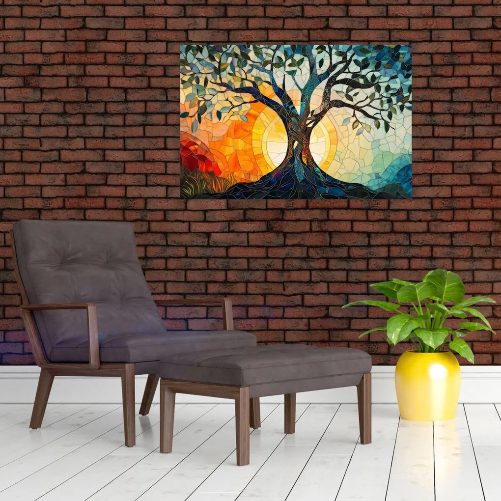 Tablou – Mozaic – soare și arbore I. (90x60 cm)