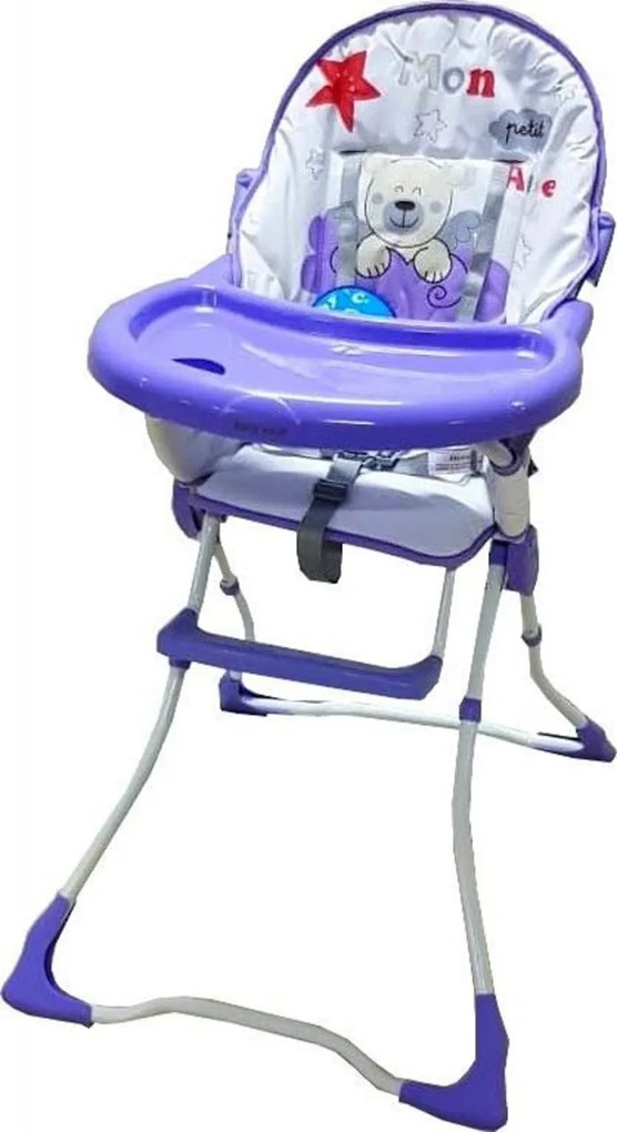 Scaun de masa pentru copii si bebe Baby Care™ CH ,pliabil, centura de siguranta, sezut comfortabil, masuta detasabila, model Ursulet, Mov