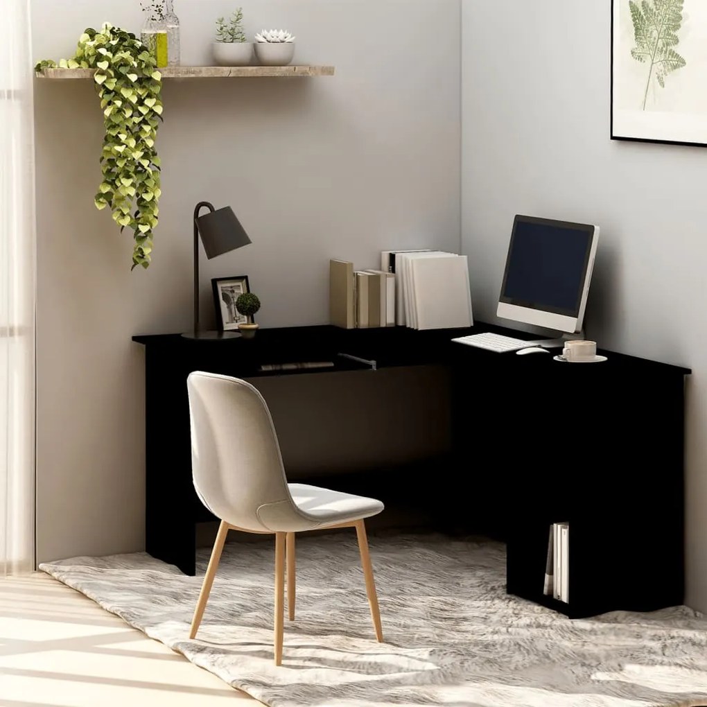 800748 vidaXL Birou de colț în formă de L, negru 120x140x75 cm lemn prelucrat