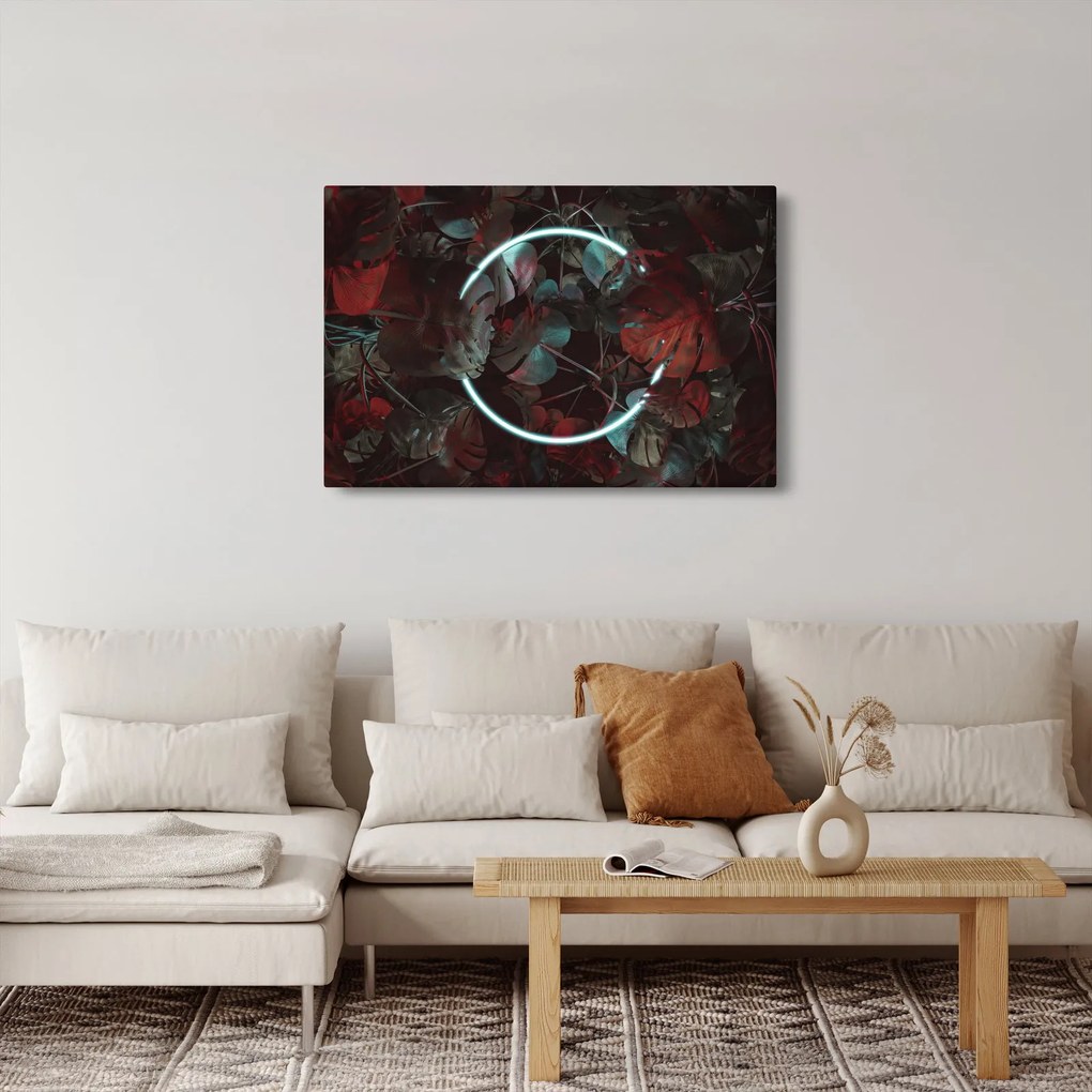 Tablou - Cerc de neon între palmieri (90x60 cm)