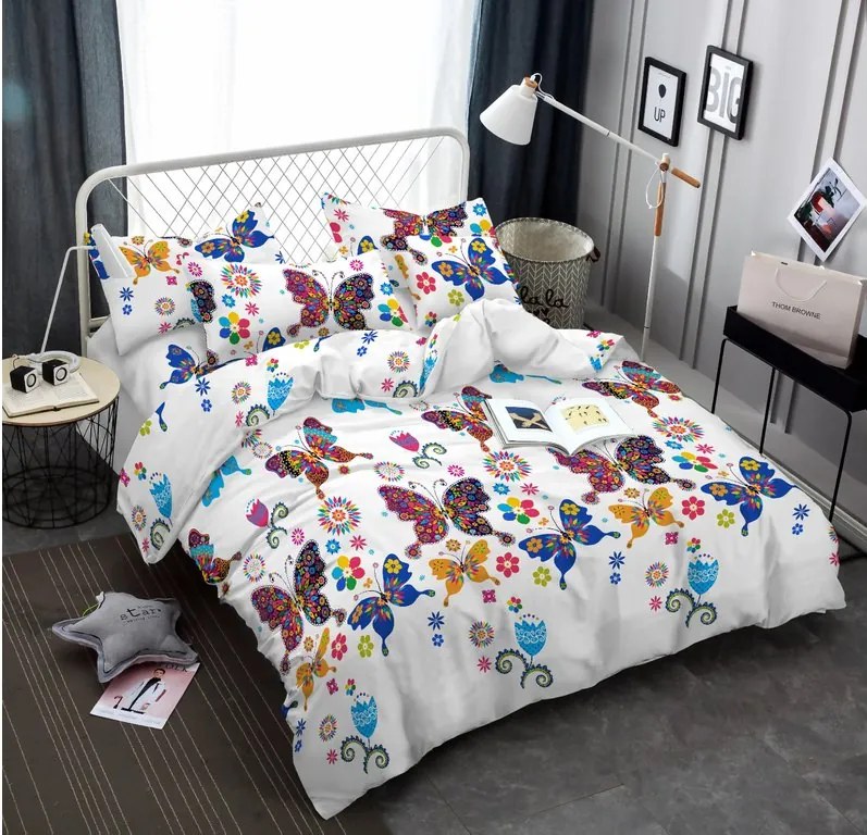 Lenjerie de pat din microfibra alb, COLORED BUTTERFLY Dimensiune lenjerie de pat: 2 buc 70 x 90 cm | 200 x 220 cm