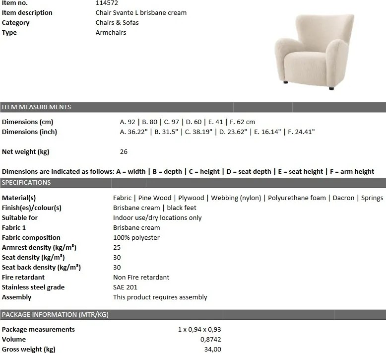 Fotoliu design LUX Svante L brisbane crem 114572 HZ