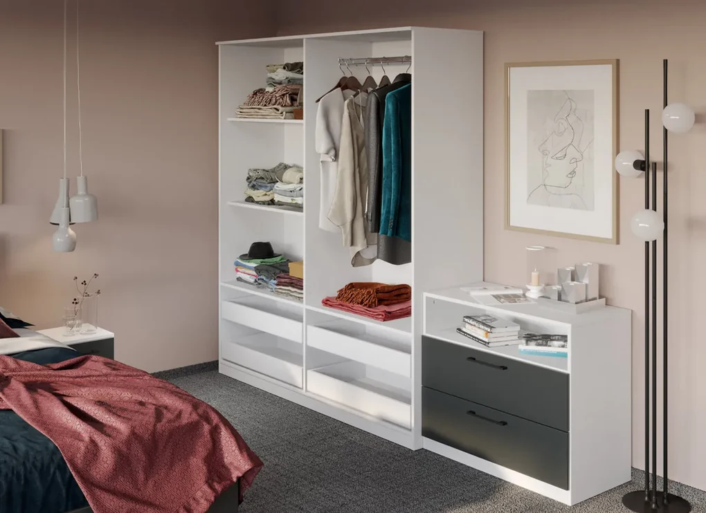 Set Dormitor alb cu gri- Mara -Pat tapitat Configuratia 10