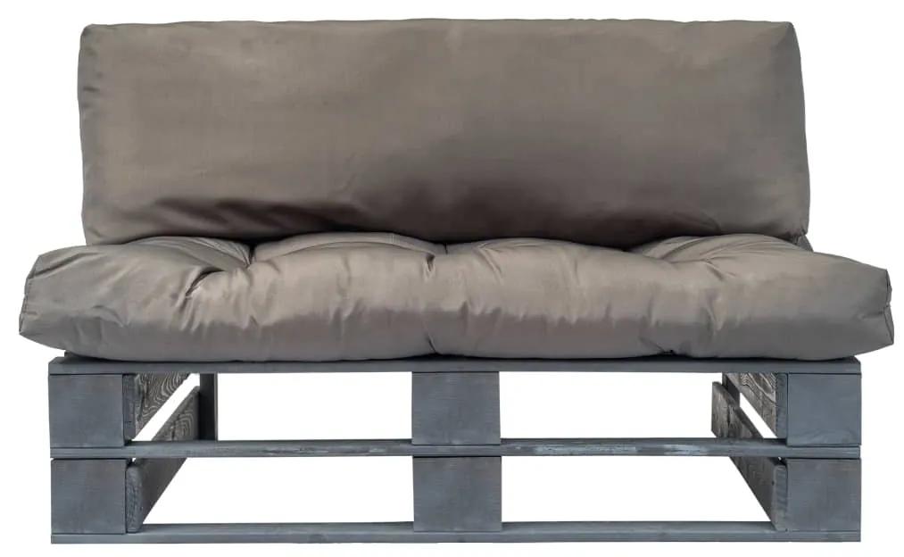 Canapea de gradina din paleti cu perne gri, lemn pin 1
