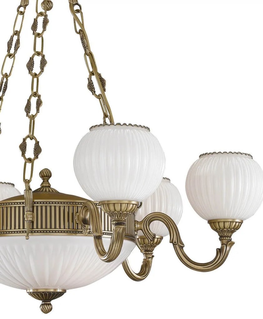 Candelabru cu 6 brate clasic design italian din alama, sticla 9250 RA-L. 9250/6+2