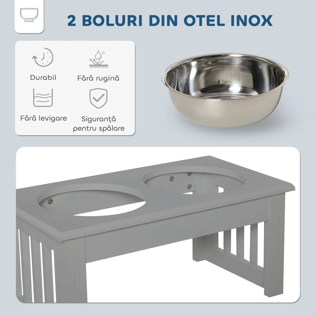 PawHut 2 Boluri Înălțate din Oțel Inoxidabil pentru Câini, Gri | Aosom Romania