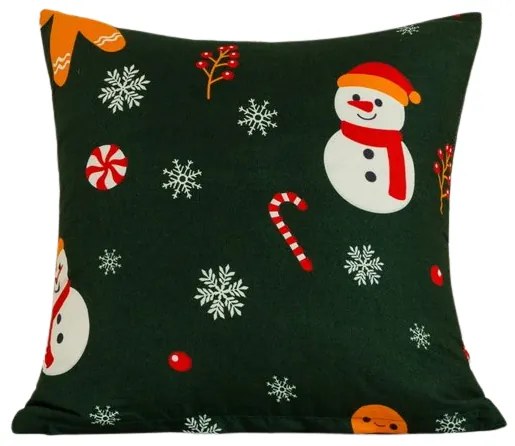 Husa de pernita din microfibra SNOWMAN AND GINGERBREAD 45x45 cm, verde