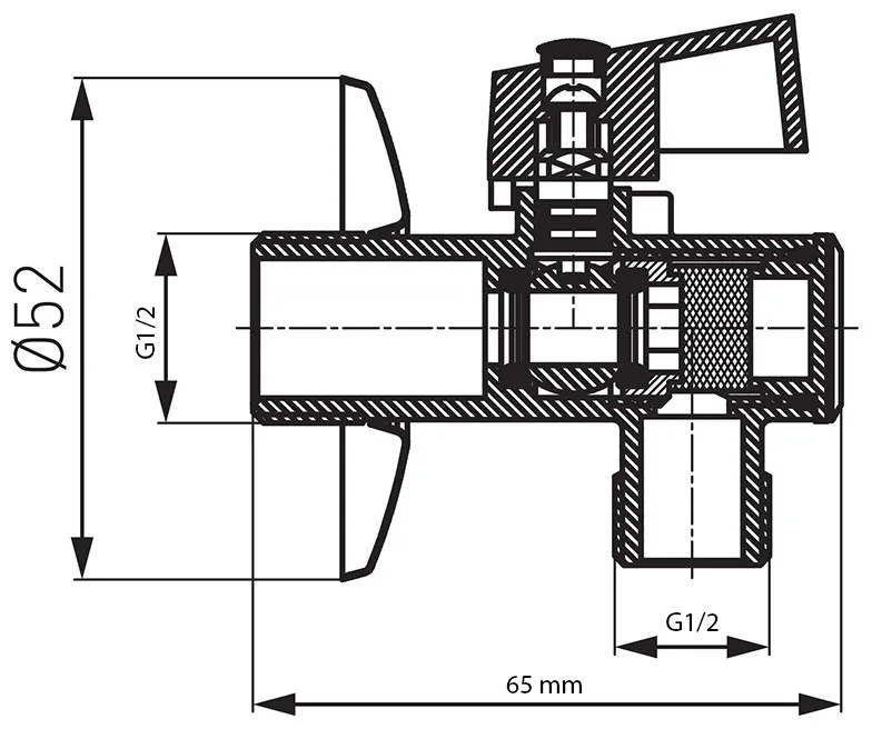 Robinet colțar, Ferro, cu bilă, filtru și manetă metalică, Z1212KF