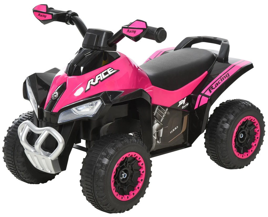 ATV Jucarie pentru copii Ride On cu lumini si sunete HOMCOM, miscare prin impingere varsta recomandata 18-36 luni, roz, 67,5x38x 44cm | Aosom Romania