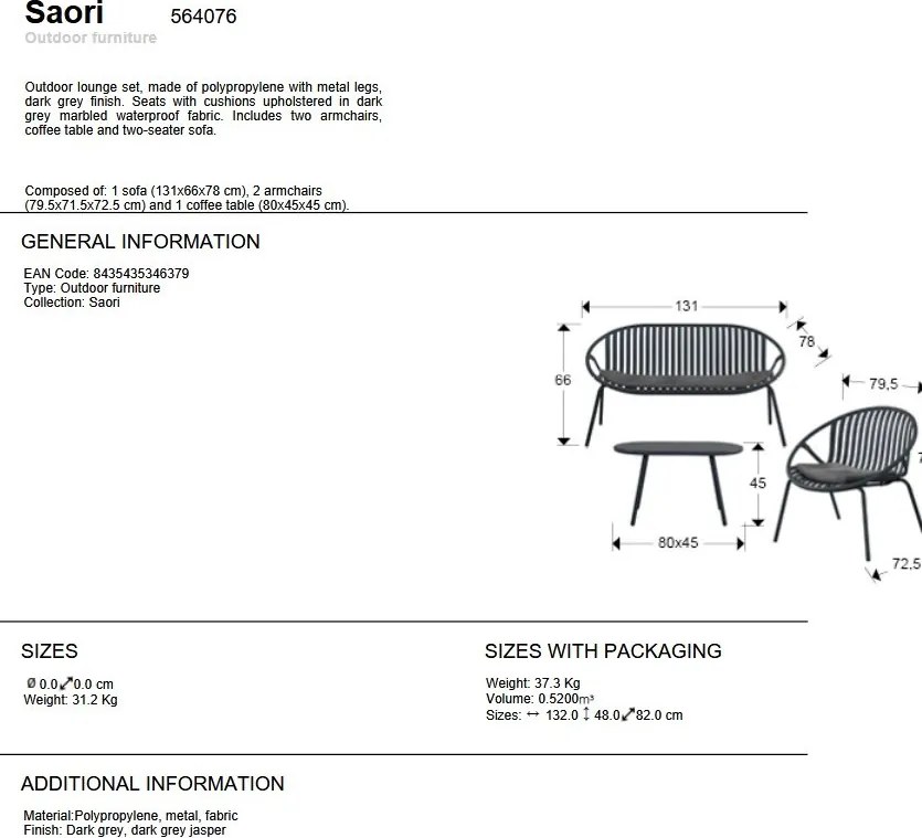 Set mobilier de exterior din 4 piese Saori gri inchis