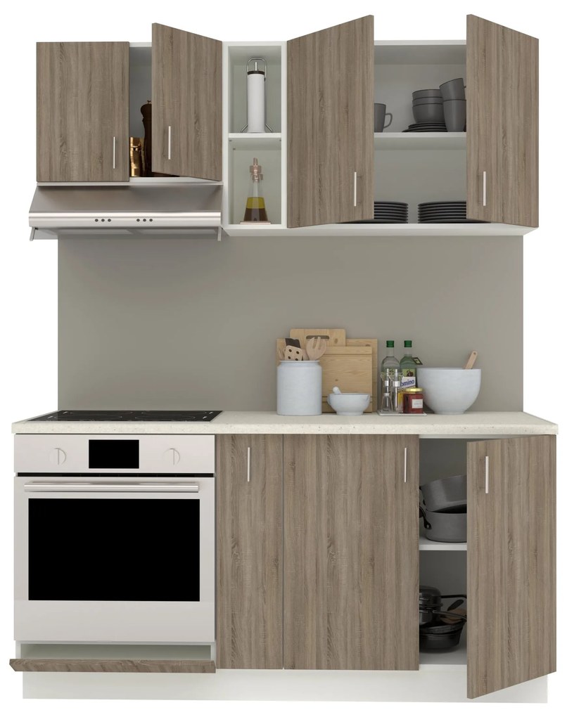Set Bucatarie Karo V7, Stejar Sonoma Inchis/Alb, Blat Thermo 28 mm, L 160 cm