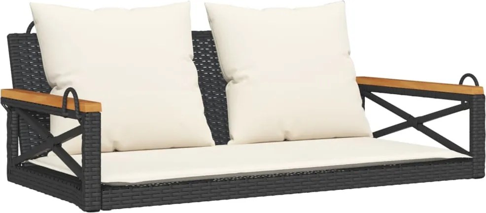 vidaXL Bancă de balansoar cu perne, negru, 109x62x40 cm, poliratan