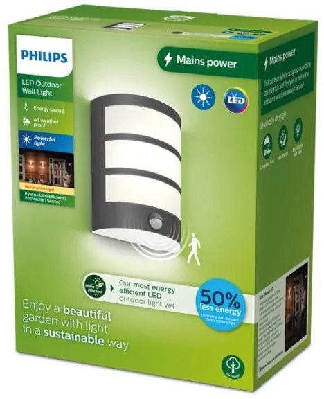 Aplică LED de exterior cu senzor Philips PYTHON LED/3,8W/230V IP44