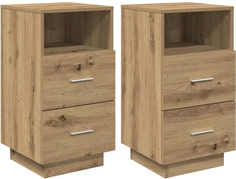 vidaXL Noptiere 2 buc cu 2 sertare Stejar artizanal 36x36x68 cm