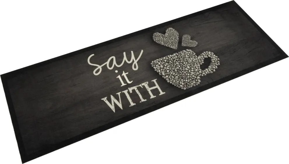 vidaXL Covor de bucătărie lavabil, cană, negru, 60x180 cm, catifea