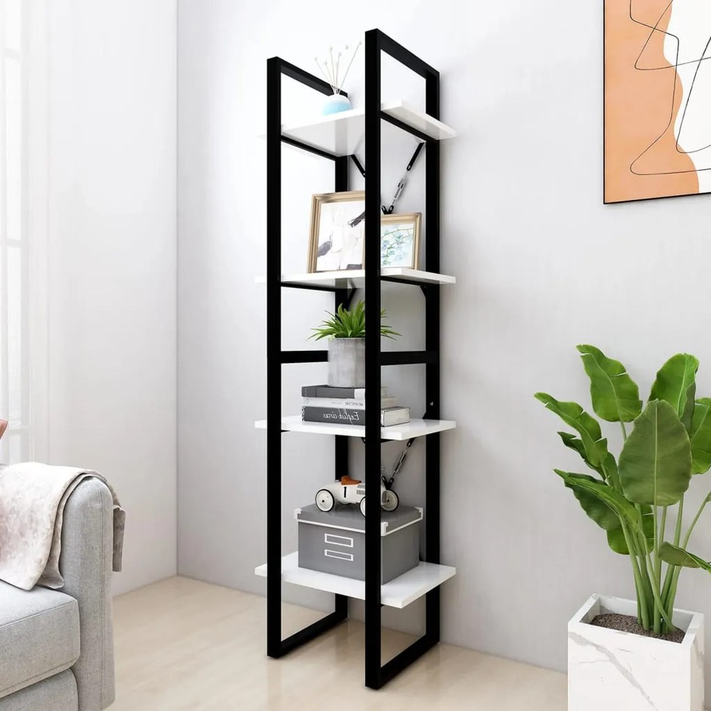 806417 vidaXL Bibliotecă cu 4 rafturi, alb, 40x30x140 cm, PAL