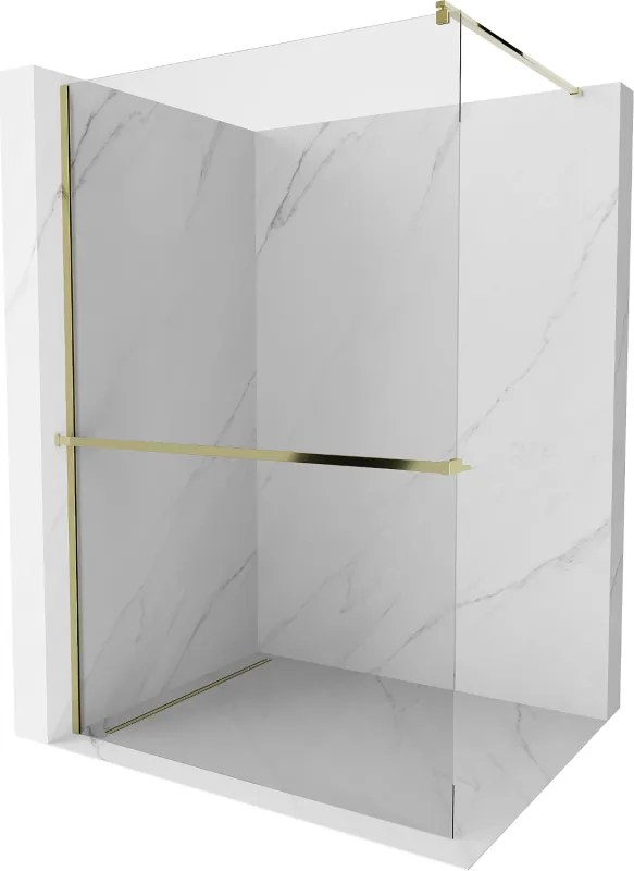 Mexen Kioto+ perete de duș cu raft Walk-in 90 x 200 cm, transparent, auriu - 800-090-121-50-00