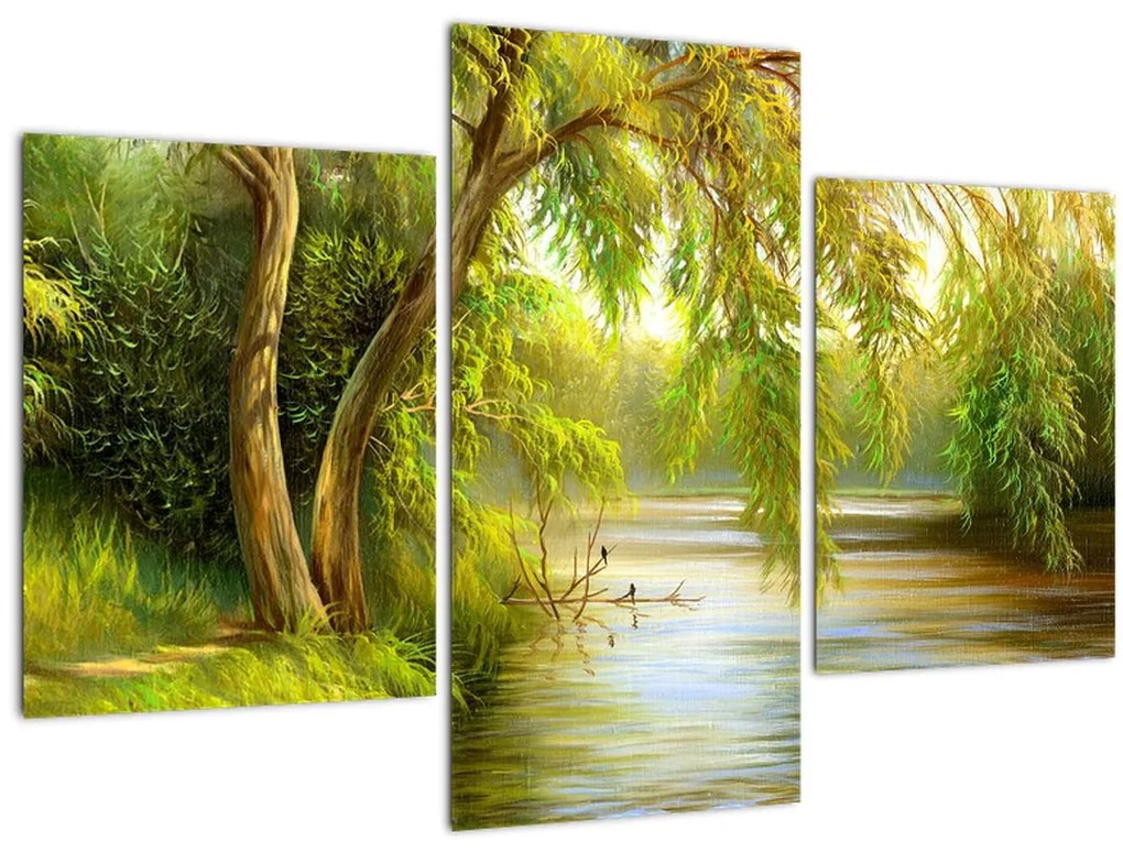 Tablou - Salcie lângă lac, pictură în ulei (90x60 cm)