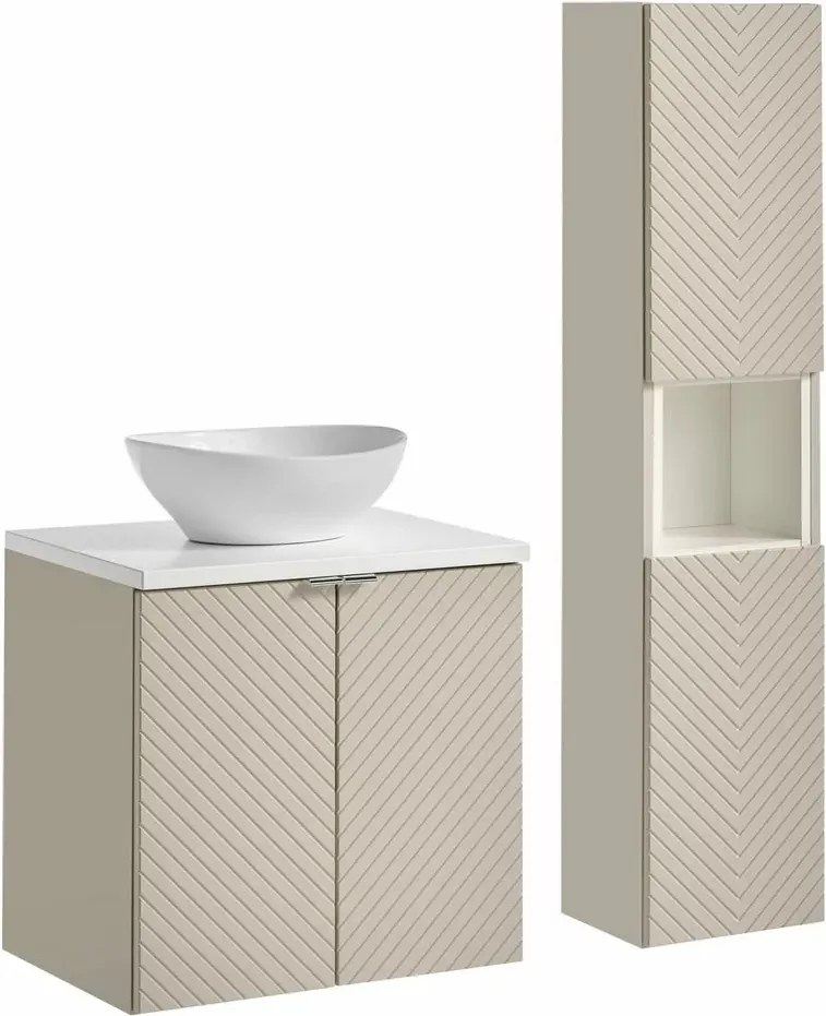 Set mobilier baie 60 cm 4 piese Comad Viva alb mat si bej cașmir mat
