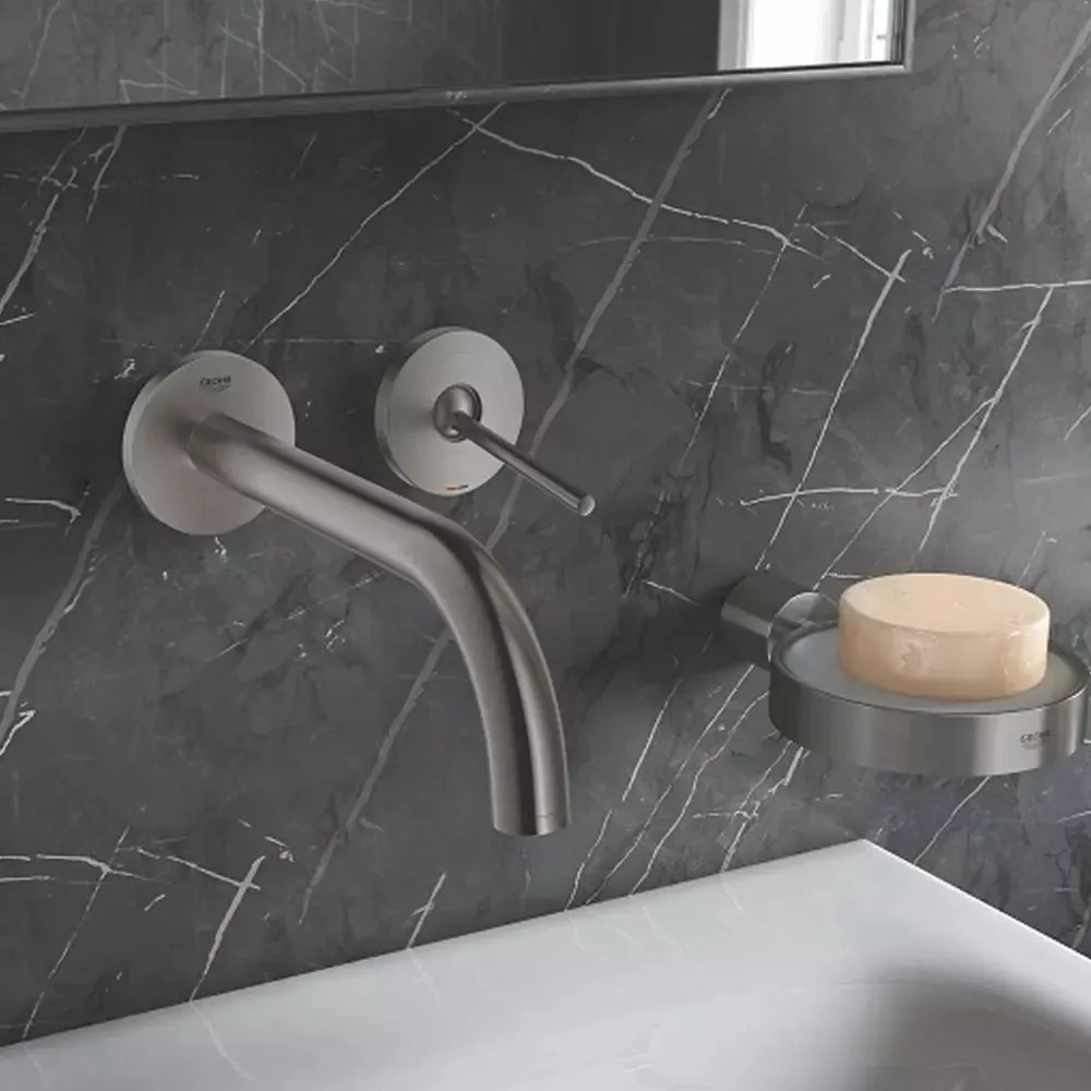 Baterie lavoar incastrata Grohe Atrio antracit periat Hard Graphite 19 cm fara corp ingropat