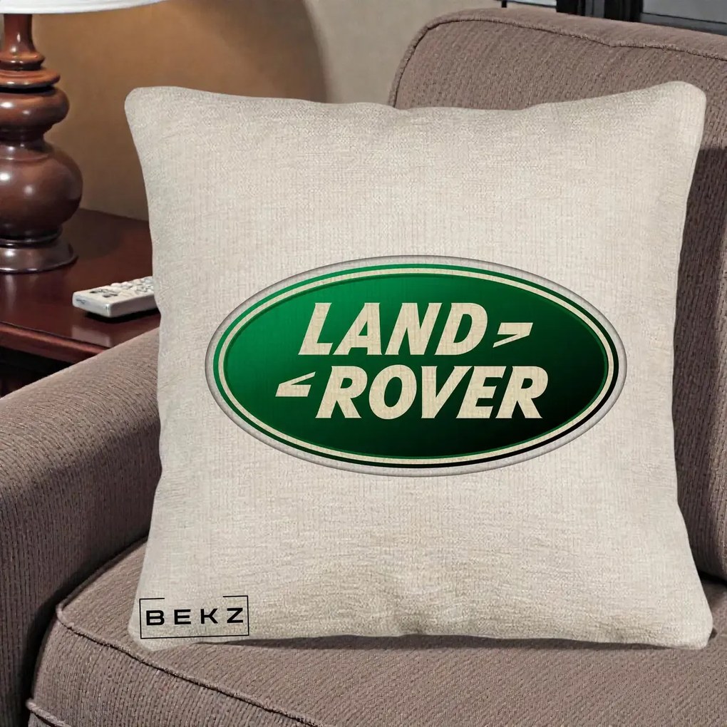 Perna Personalizata cu emblema Land Rover, 40x40 cm, Bej Canapea, Husa Detasabila, Perna Inclusa, BEKZ®