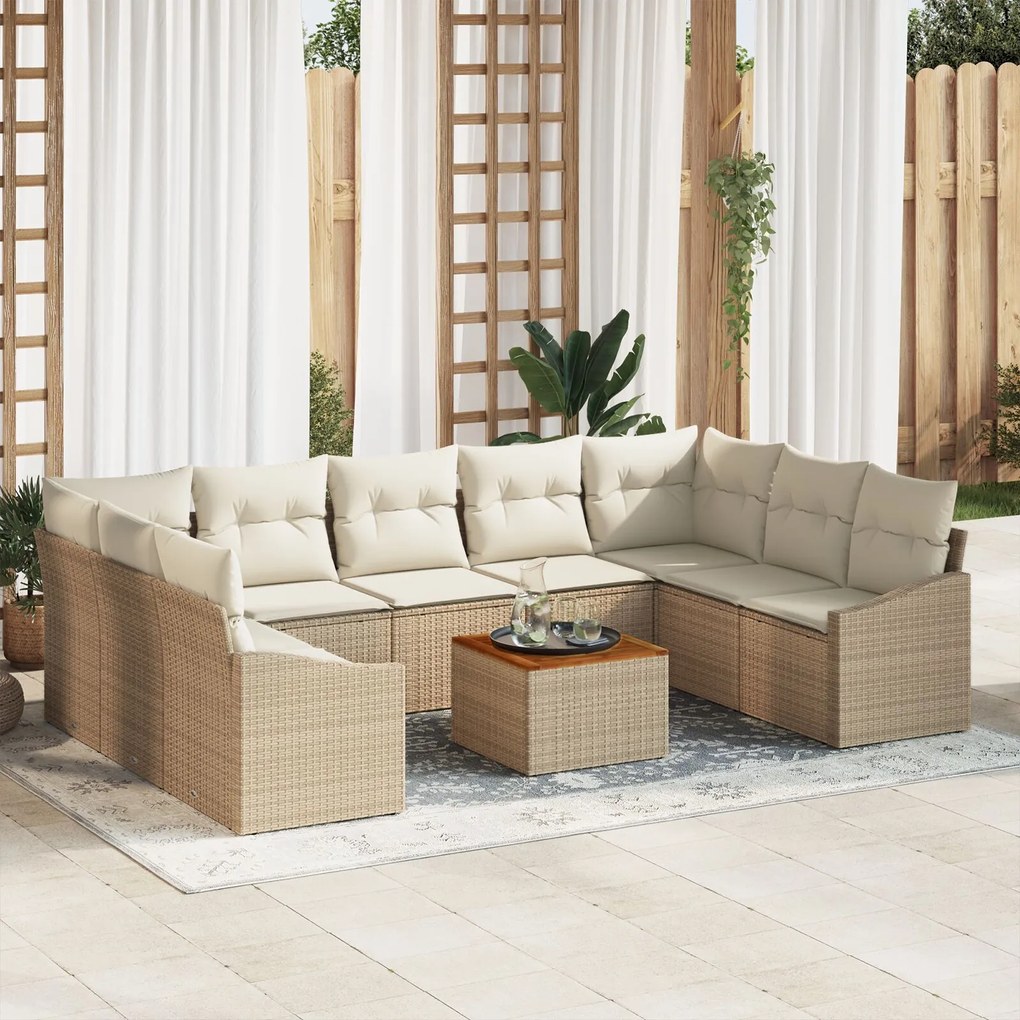vidaXL Set de canapele pentru grădină cu pernă 10 pcs Bej Rattan poli
