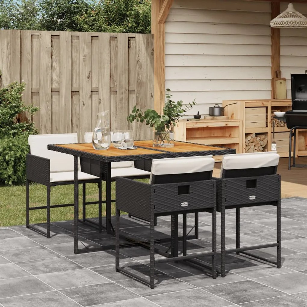 vidaXL Set mobilier de grădină cu perne, 5 piese, negru, poliratan