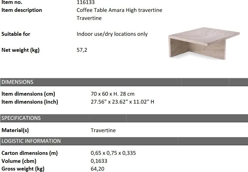 Masuta design LUX din travertin Amara High