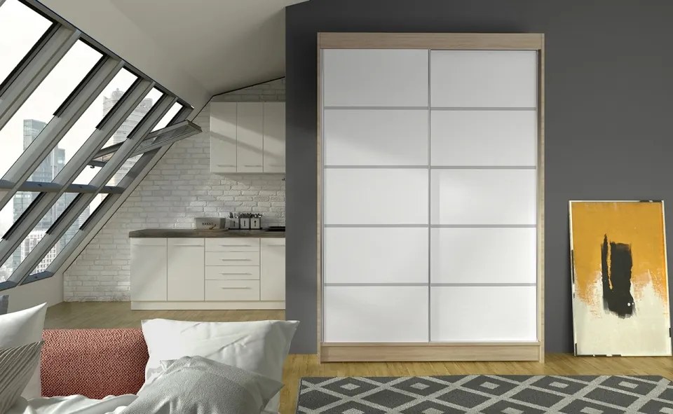 Dulap cu usi glisante 120x200 cm, Benisso, ADRK Furniture (Culoare: Negru)