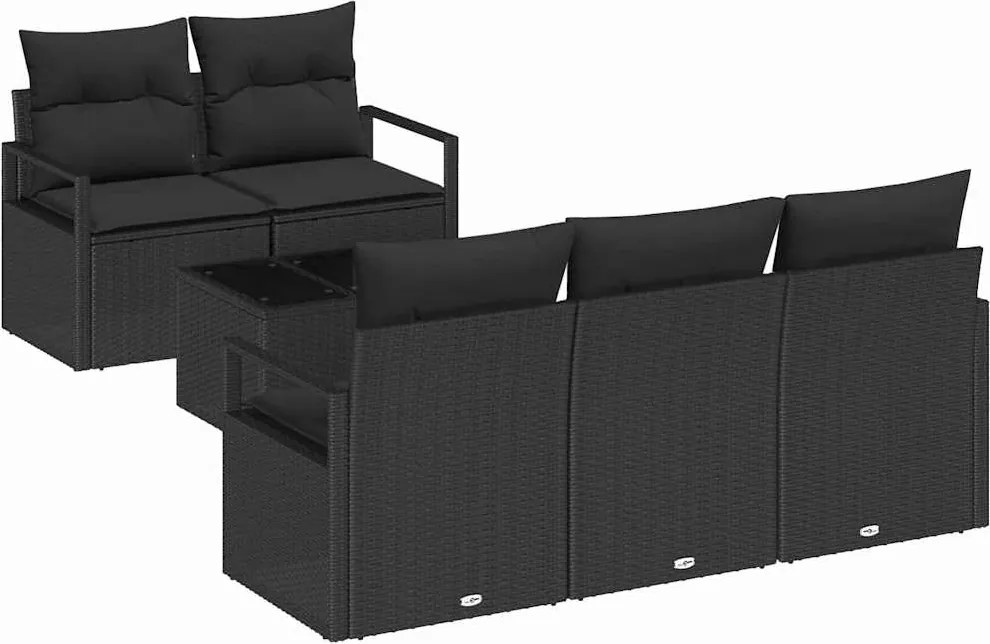 vidaXL Set de canapea 6 pcs Negru poliratan