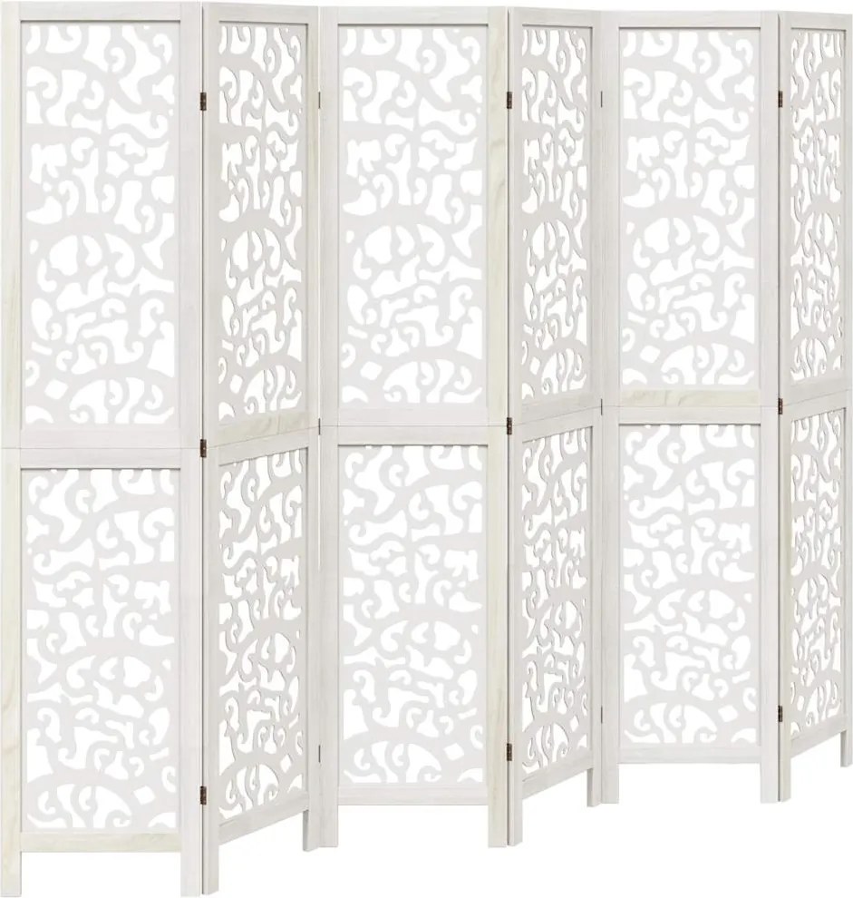 vidaXL Paravan cameră 6 panouri, alb, lemn masiv paulownia
