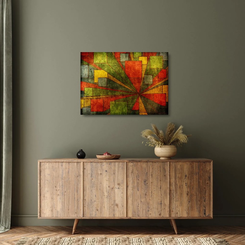 Tablou pe sticlă cu abstracție geometrică (70x50 cm)