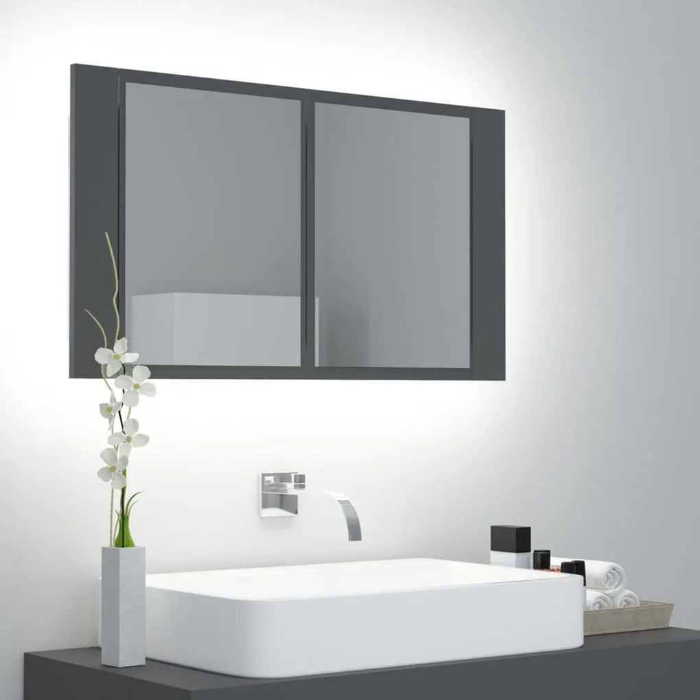 804966 vidaXL Dulap de baie cu oglindă și LED, gri, 80x12x45 cm