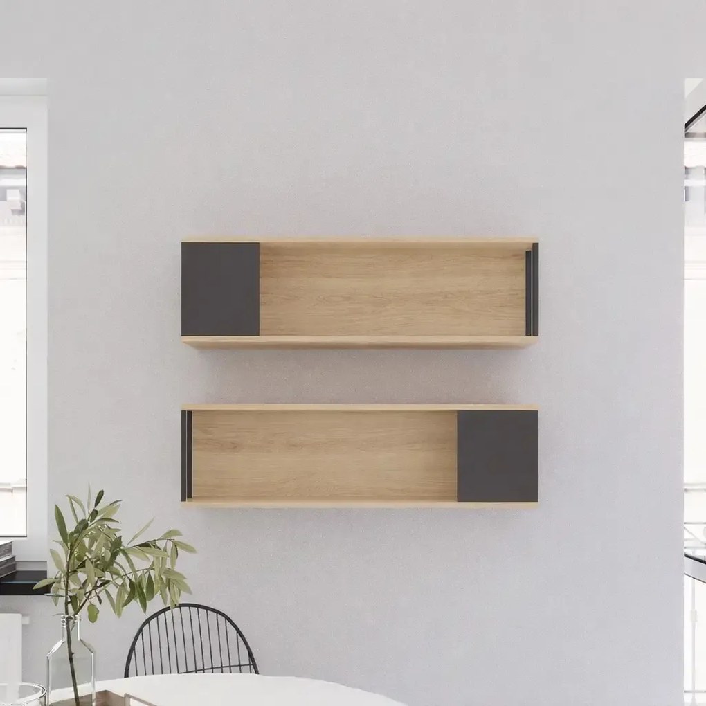 Set raft de perete Riva culoare stejar si antracit 100 cm