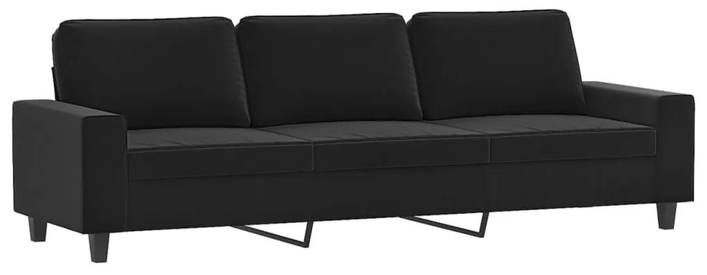 Canapea cu 3 locuri si taburet, negru, 210 cm, microfibra